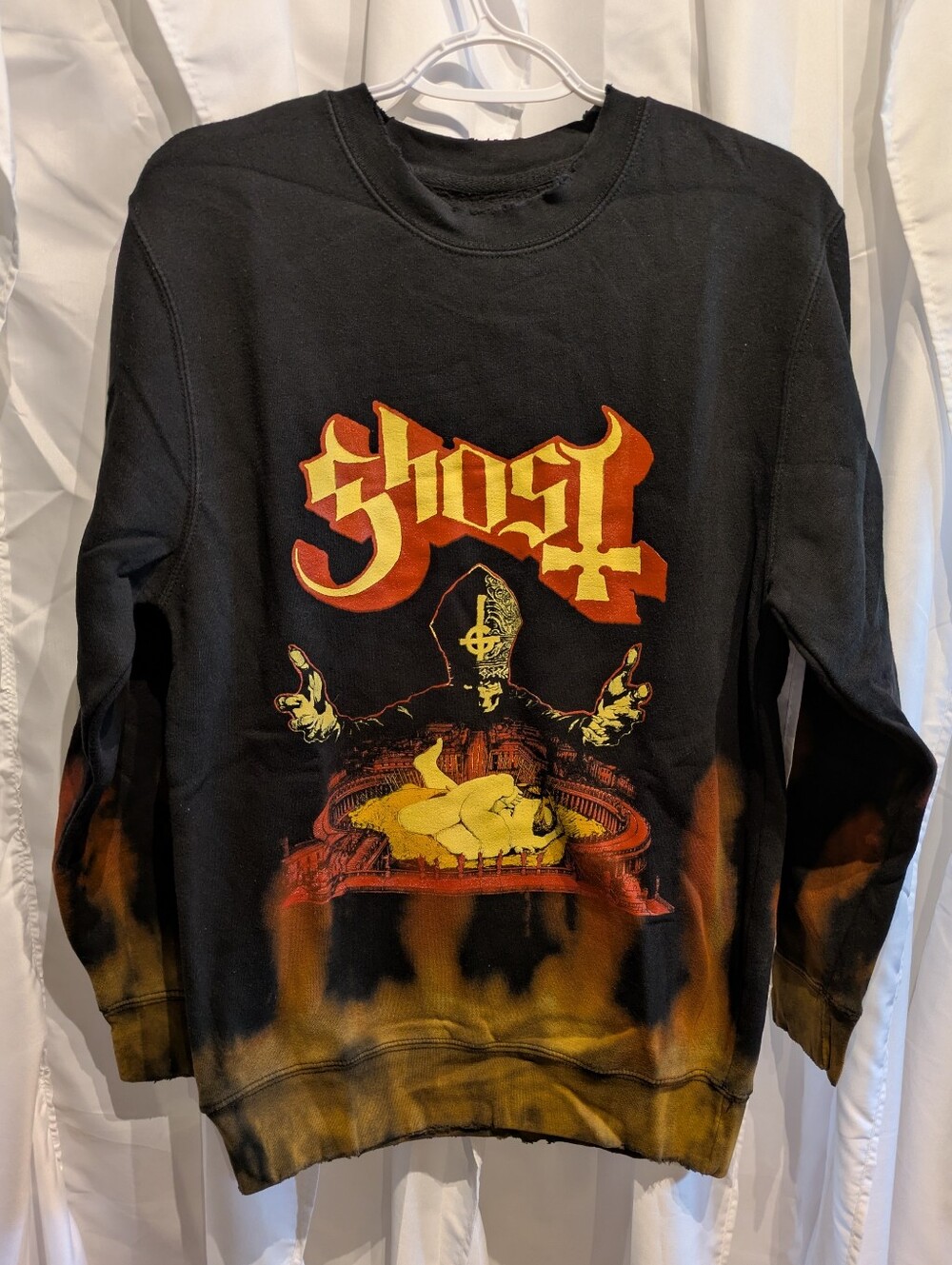 16 Ghost Official Infestissumam Flames Bleach Dip Dye Crewneck Sweatshirt - S